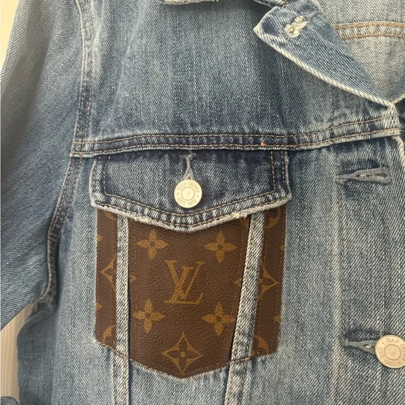 GAP Denim Jacket with authentic LV canvas patches size LARGE - Picture 2 of 5